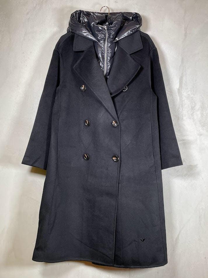 Manteau en laine Idalina rapiécé avec capuche en nylon