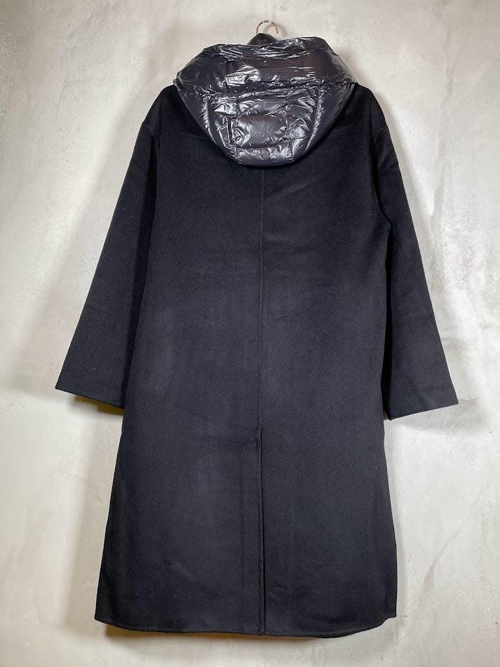 Manteau en laine Idalina rapiécé avec capuche en nylon