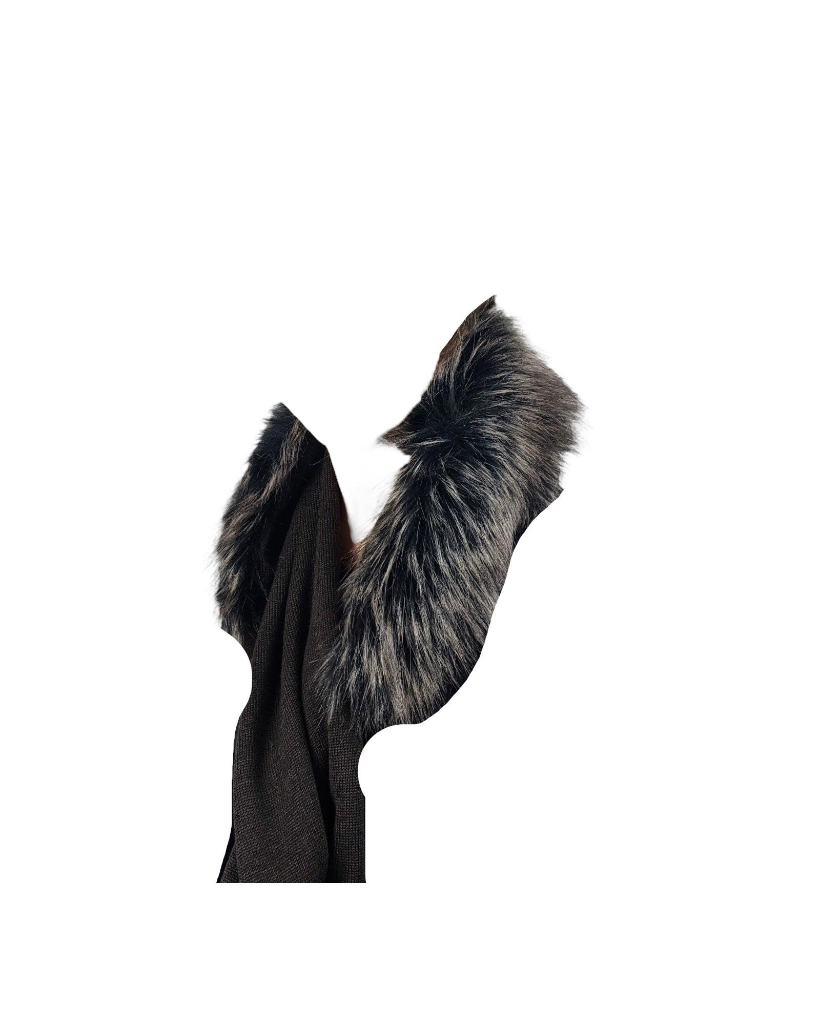 Schalhaube,Strick mit Pelz