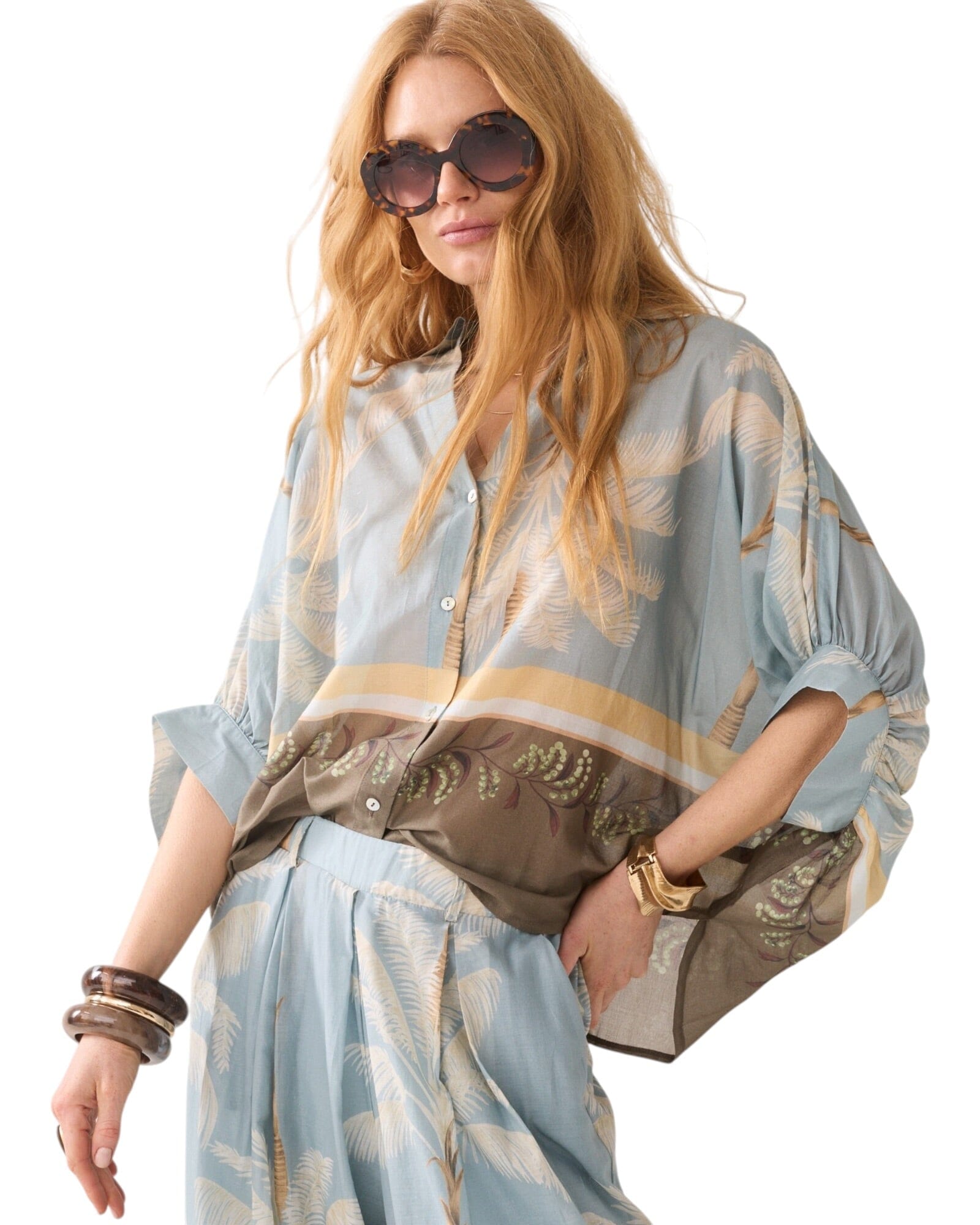 Bluse Palmtree Bluse Summum Woman 431 Glacier Blue 36