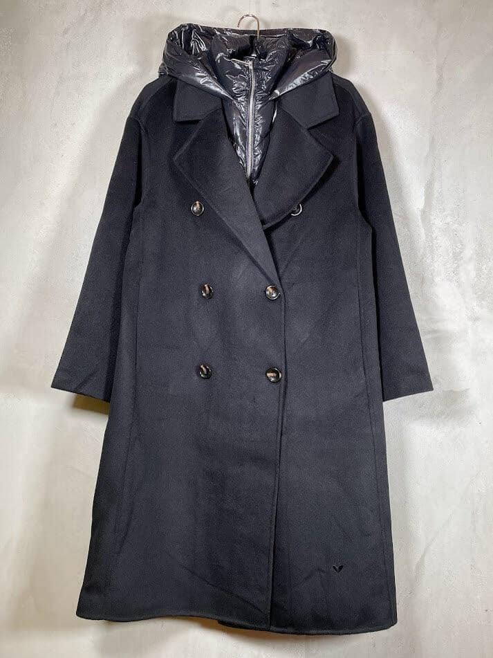 Idalina Wollmantel gepatcht mit Nylon-Kapuze Mantel Lieblingsstück 999 Black 36