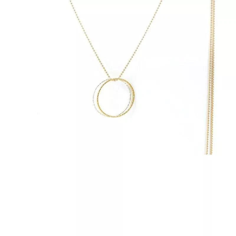 Kette Leni 925er Si 2 Ringe Groß Kette inrosa Gold Kette variabel 85 oder 95 cm tragbar, Ringe bicolor 2,5 cm