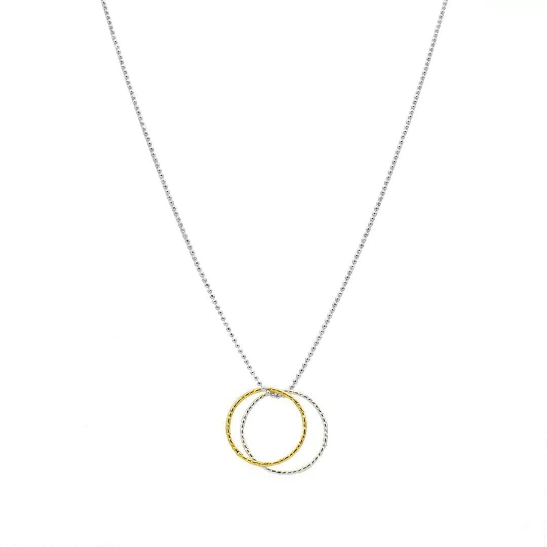 Kette Leni 925er Si 2 Ringe Groß Kette inrosa Silber Kette variabel 85 oder 95 cm tragbar, Ringe bicolor 2,5 cm