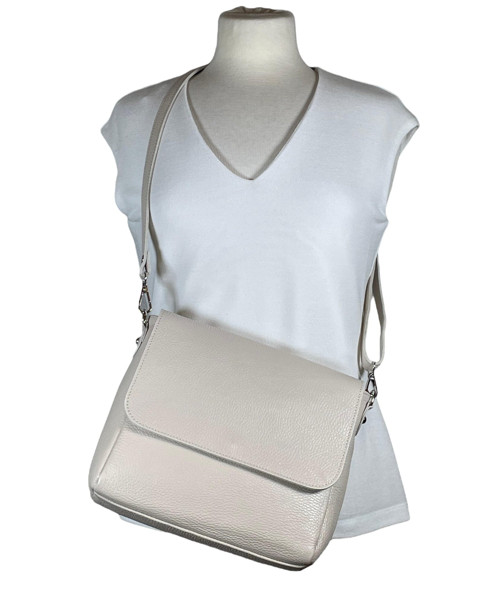 Ledertasche elegant sportlich Handtasche Kolibri Ulm Offwhite ca. 24cmx 22cm