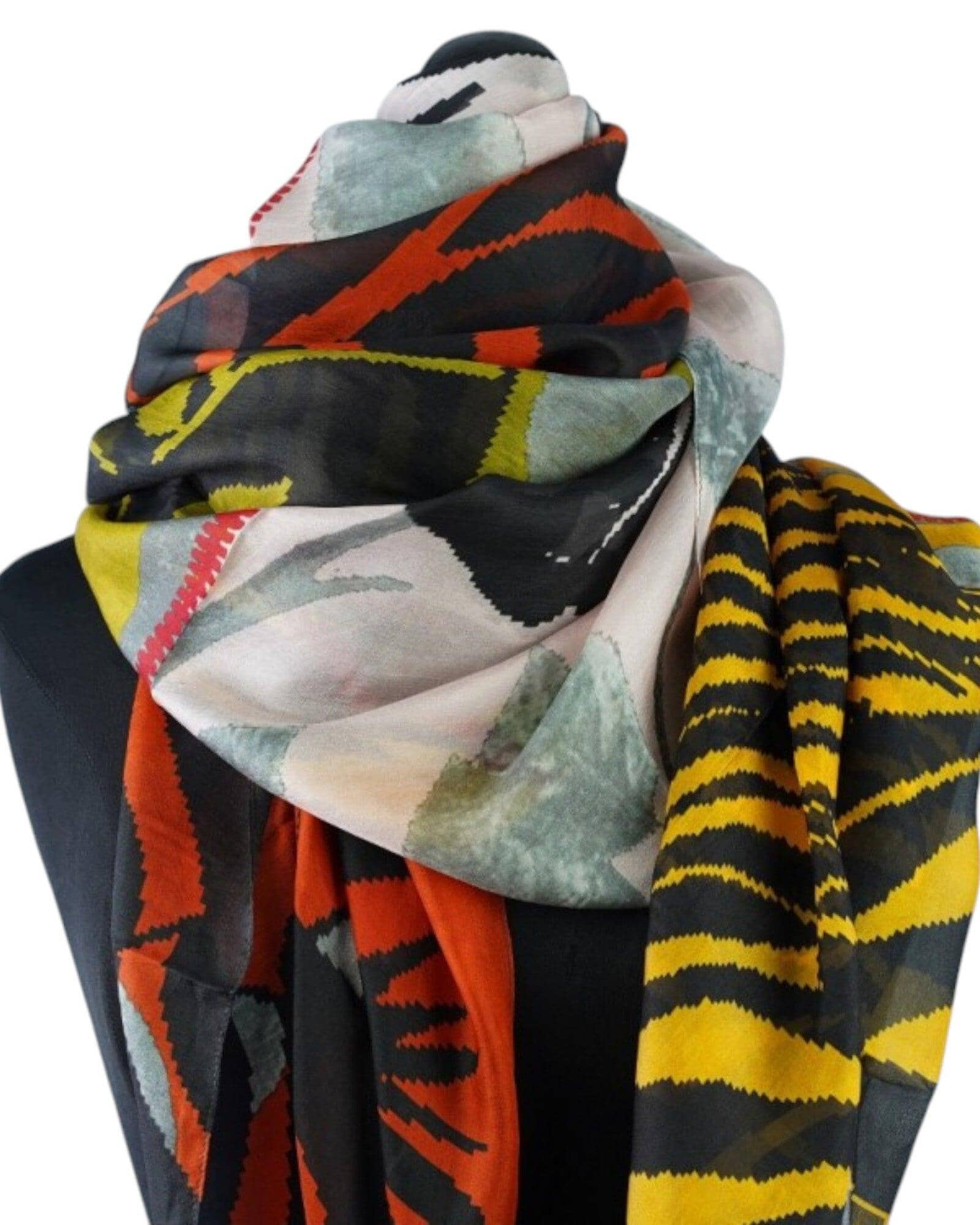 Seidentuch Zebramotiv Orange/Olive/Gelb/Rot Seidentuch Ahmaddy