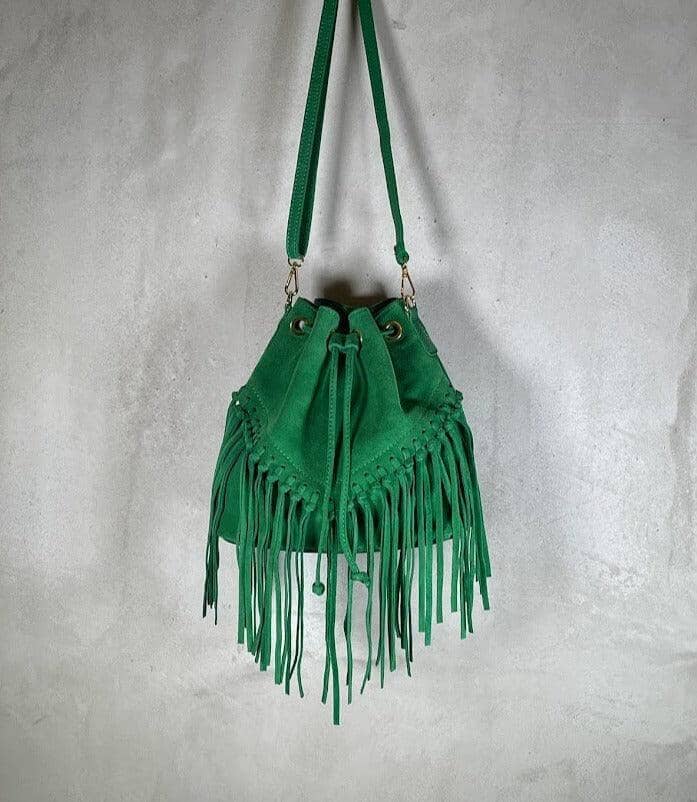 Tasche mit Fransen Tasche Kolibri Ulm Grün ca. 35cm Breit/28cm Hoch