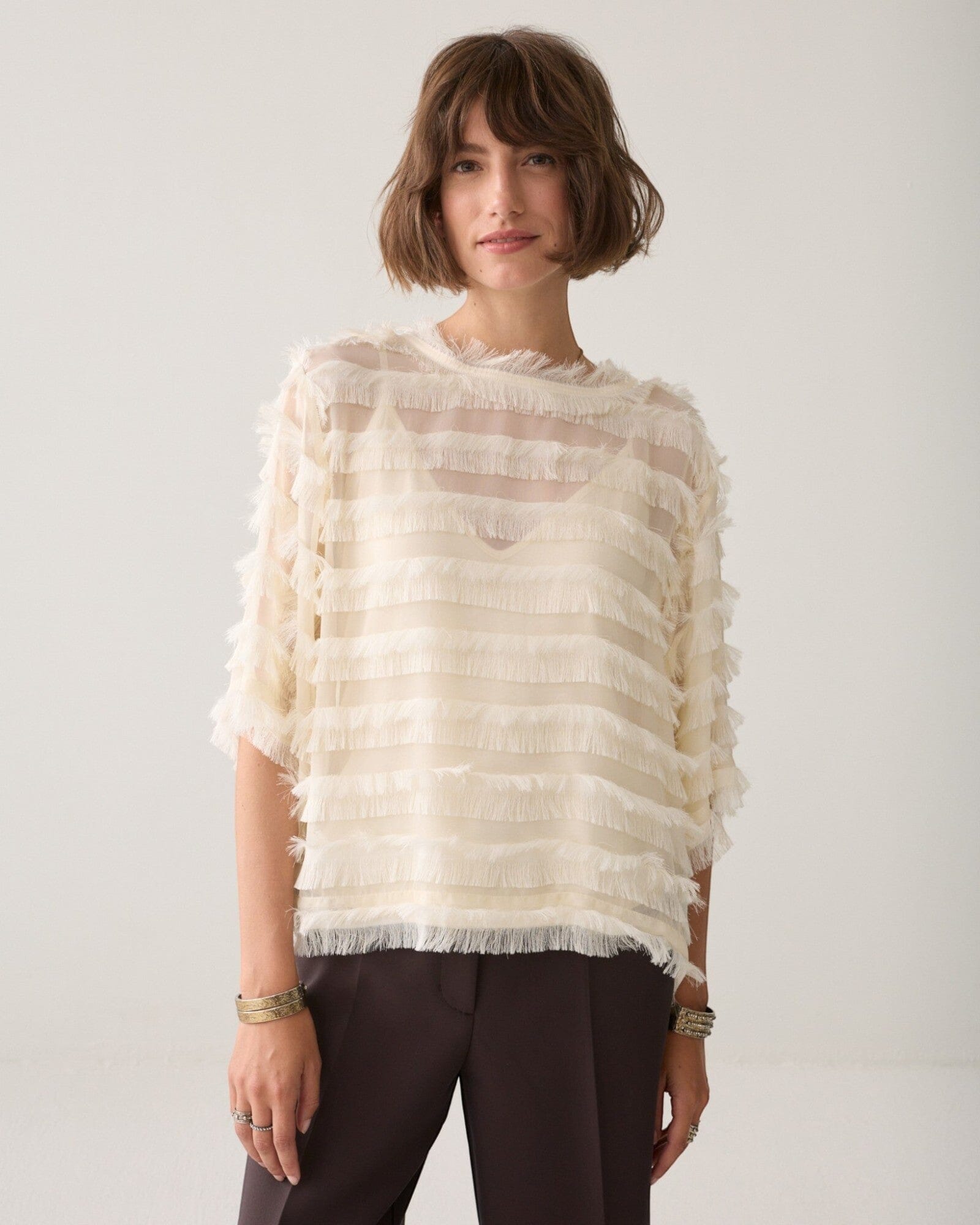 Top Fringe Stripe Bluse Summum Woman