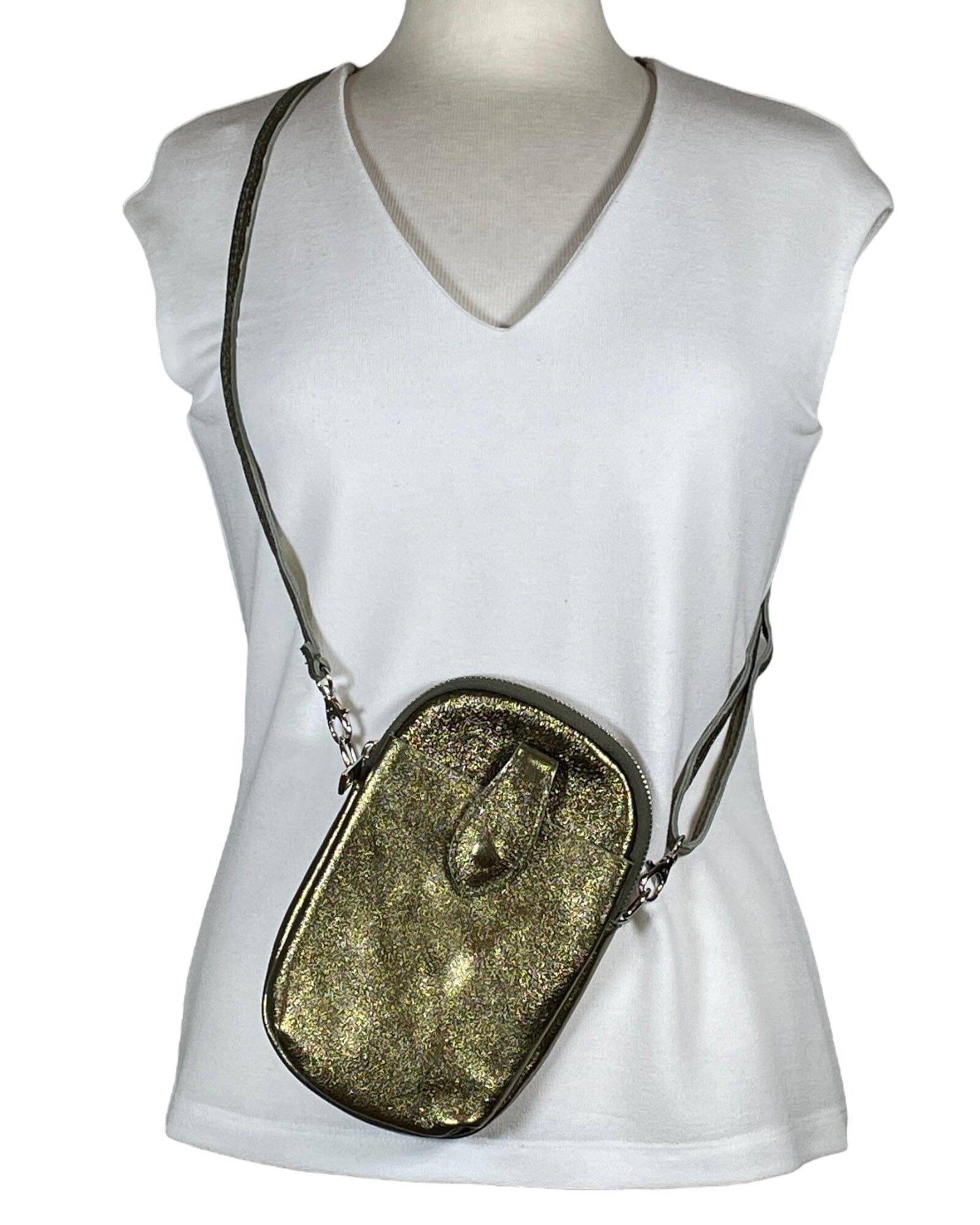 Umhängetasche mit Handyfach Handytasche Kolibri Ulm Grün Glitzer