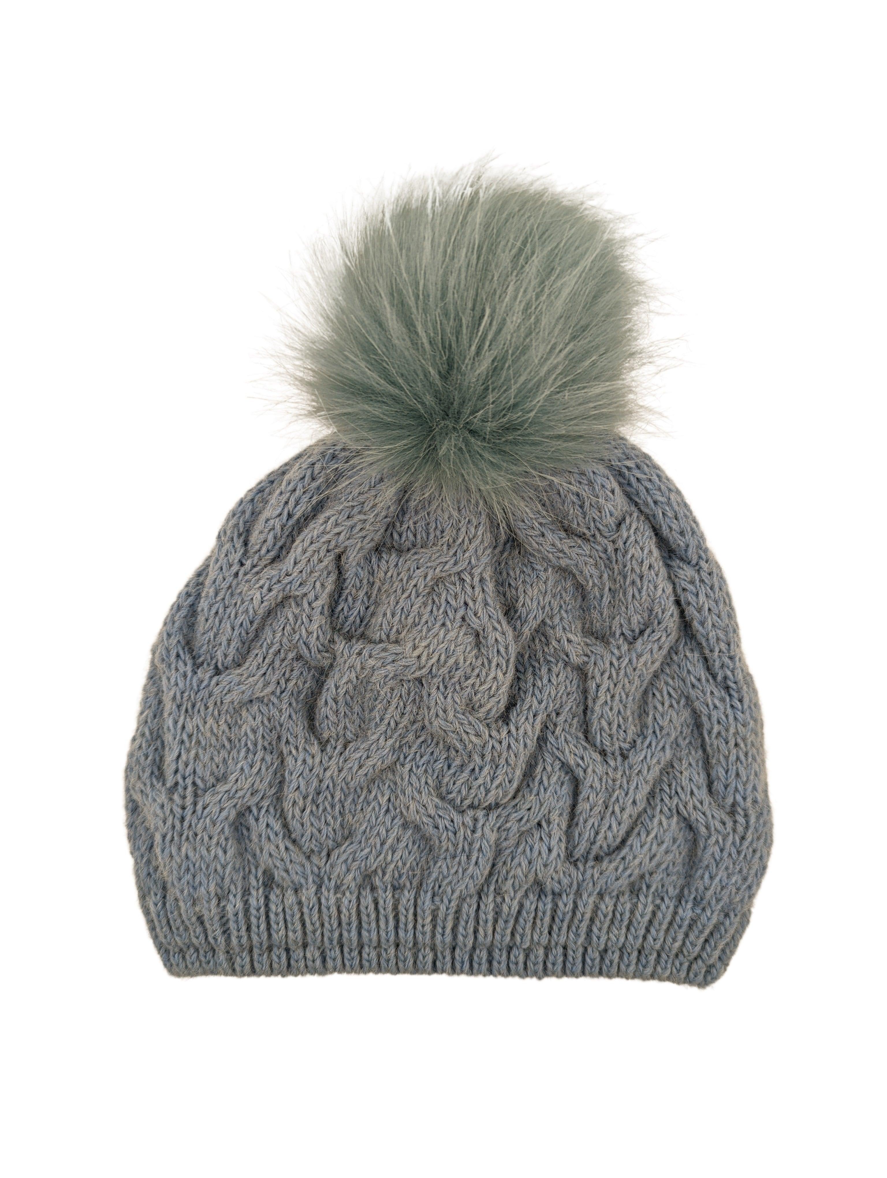 Gebeana - Mütze Zopfmuster mit Fleece u. Webpelzpompon - kolibri-ulm.de - Accessoires, Damen, Kappe, Kappen, Kopfbedeckung, Mütze, Mützen, Strick, Textilien, WS22