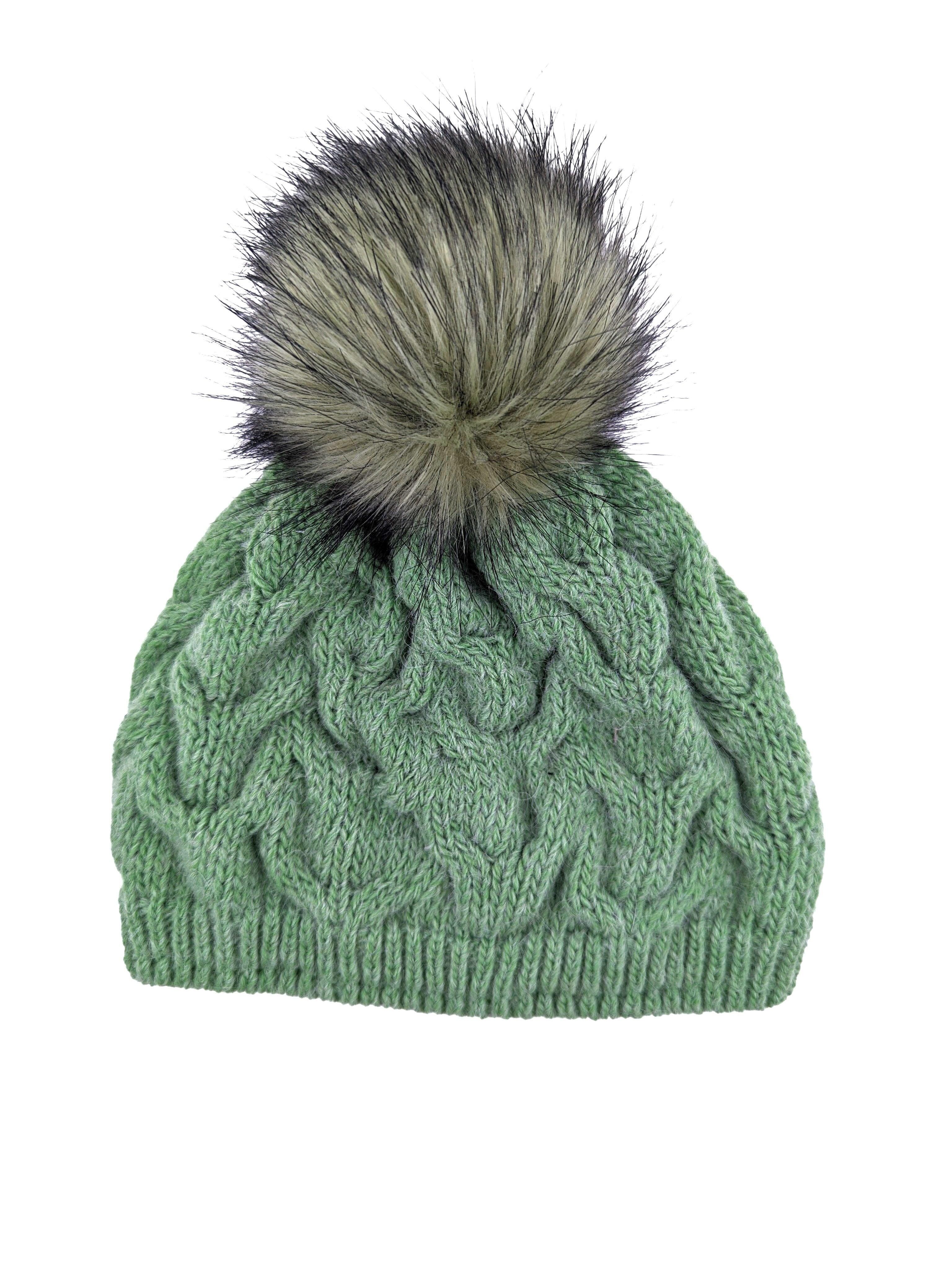 Gebeana - Mütze Zopfmuster mit Fleece u. Webpelzpompon - kolibri-ulm.de - Accessoires, Damen, Kappe, Kappen, Kopfbedeckung, Mütze, Mützen, Strick, Textilien, WS22