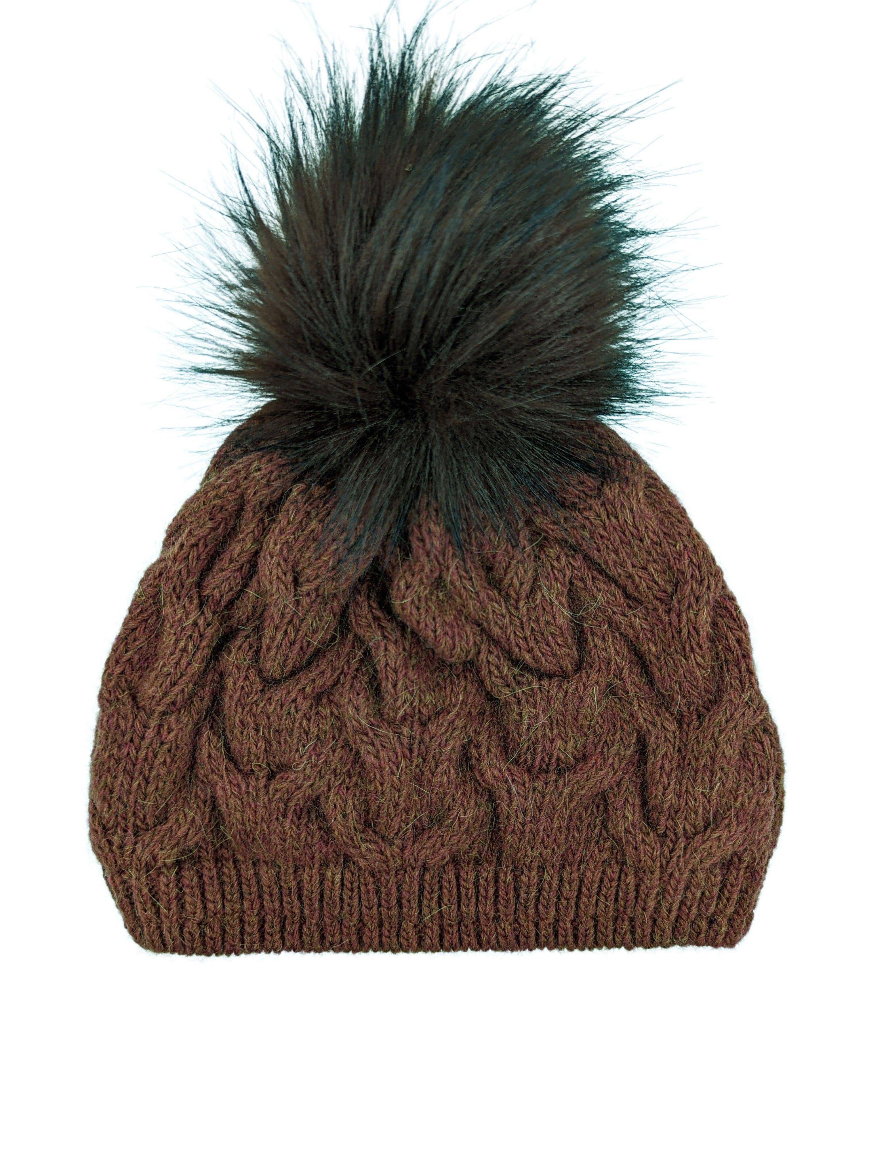 Gebeana - Mütze Zopfmuster mit Fleece u. Webpelzpompon - kolibri-ulm.de - Accessoires, Damen, Kappe, Kappen, Kopfbedeckung, Mütze, Mützen, Strick, Textilien, WS22