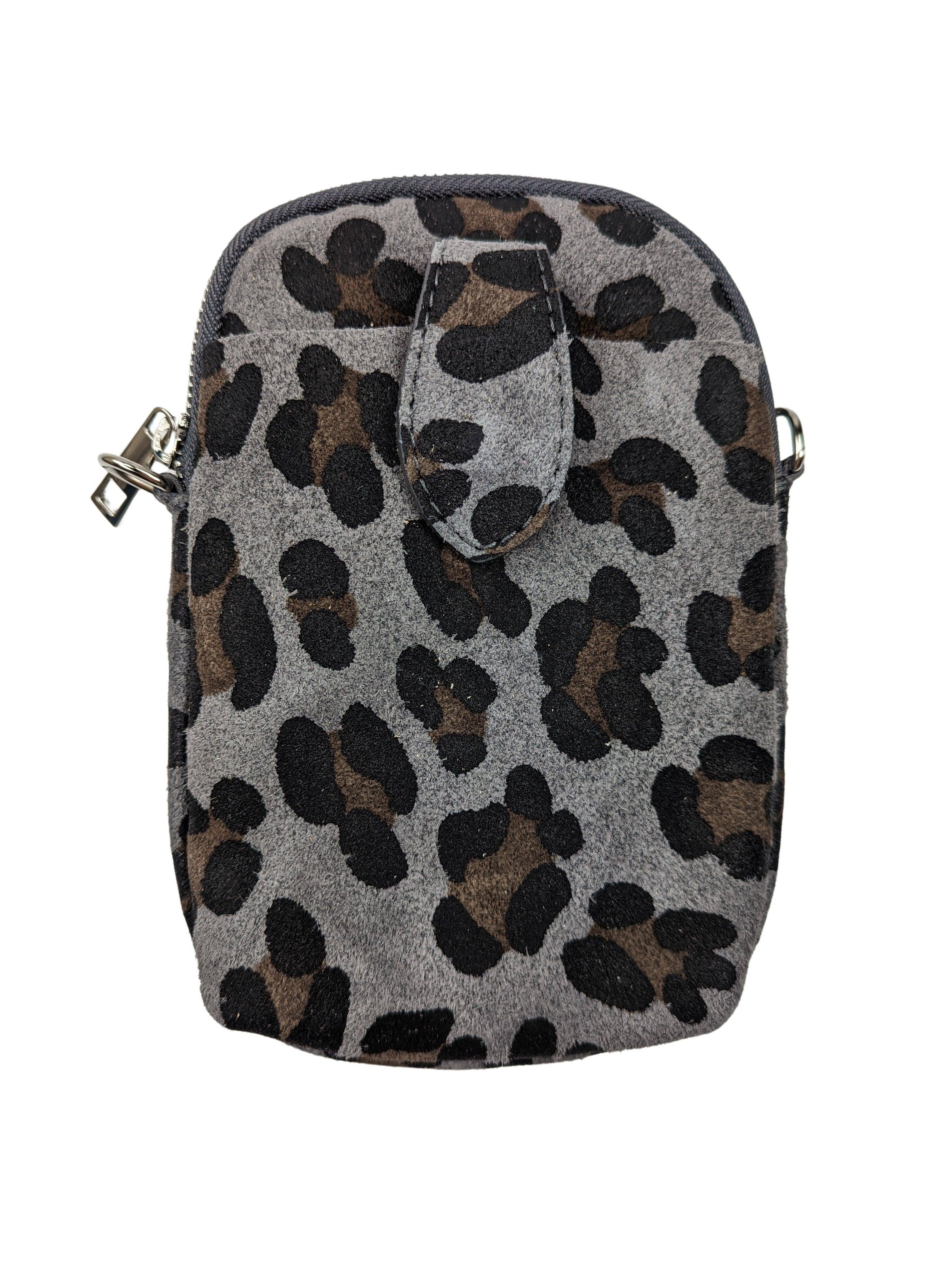 Umhängetasche mit Handyfach Handytasche Kolibri Ulm Leopart Grau