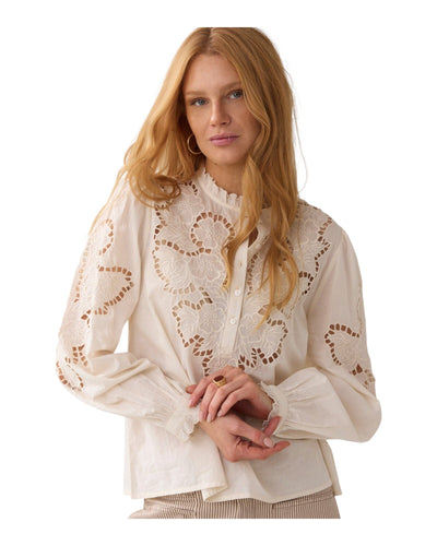 Bluse Embroidered Cambric Cotton Bluse Summum Woman 122 Ivory 36 