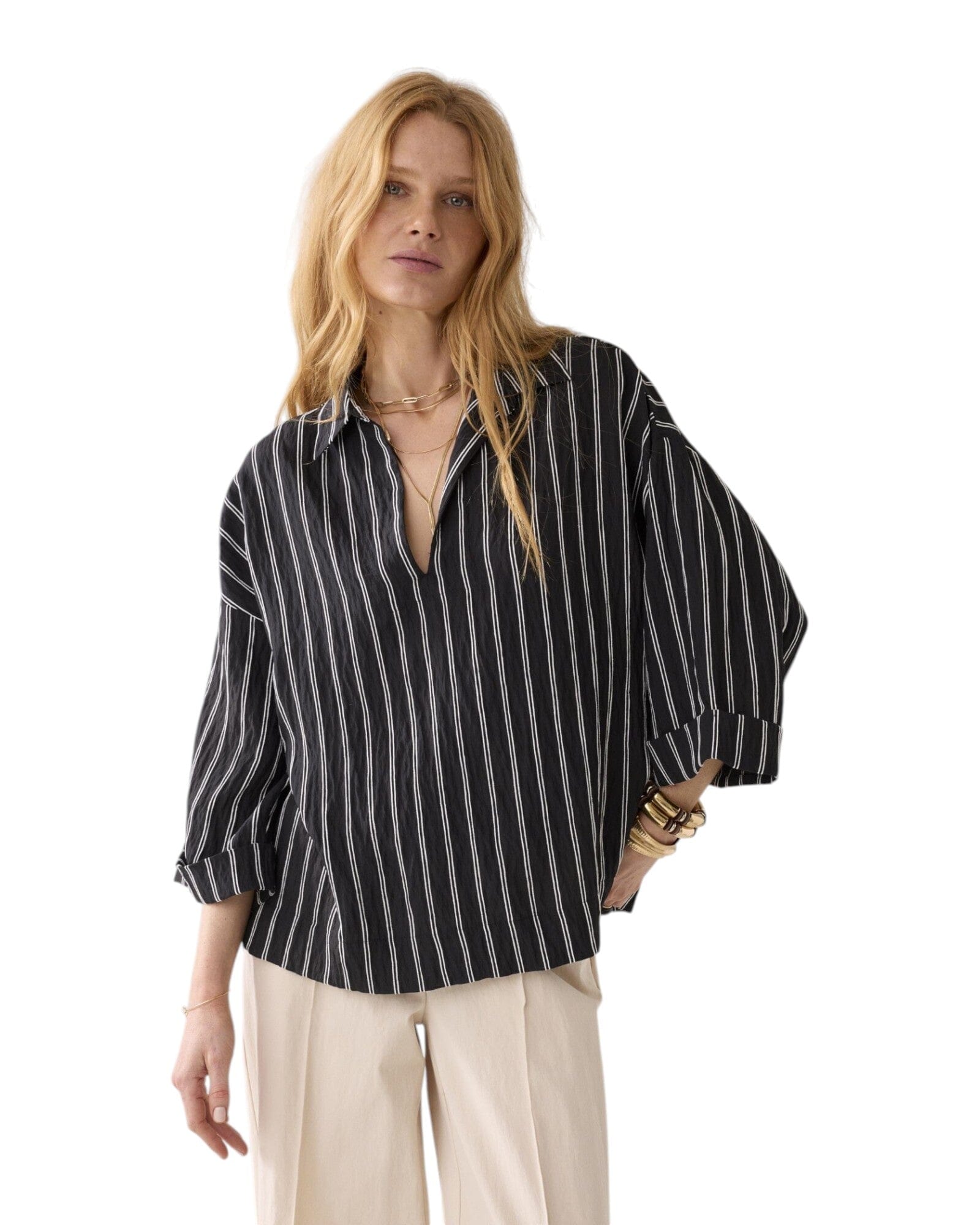 Bluse Stripe Bluse Summum Woman 985 Black Ivory 36 