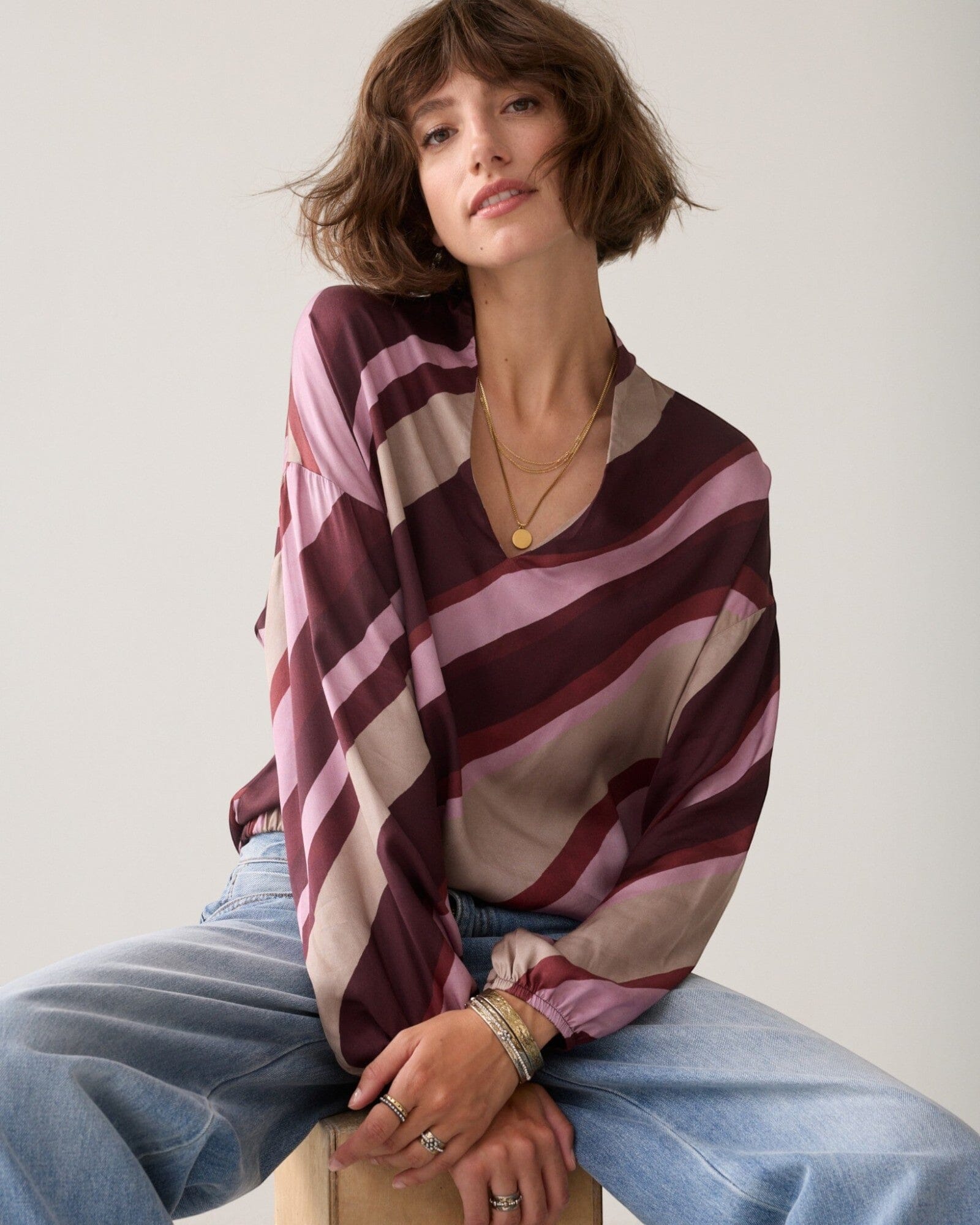 Bluse V-Neck Bluse Summum Woman 120 Multicolor 36 
