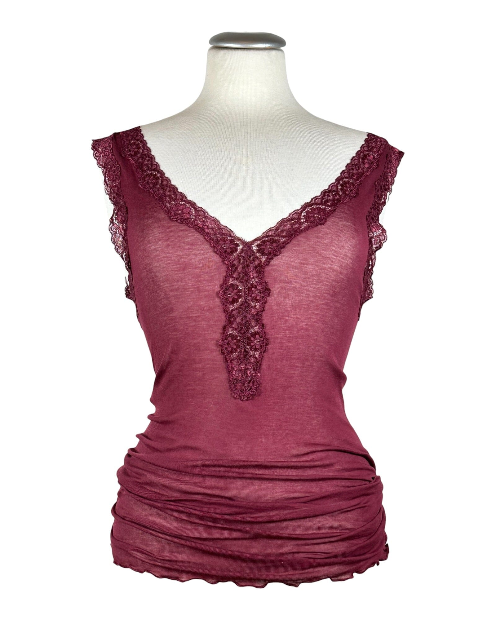 Cotton Lacey Top Seamless Basic Burgundy S/M 