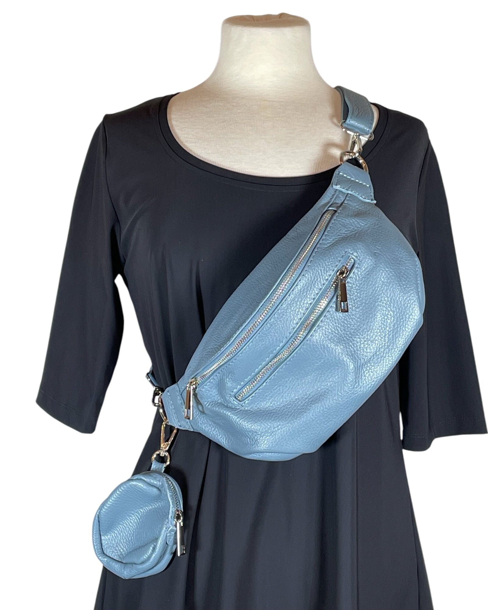 Crossbodybag mittelgroß mit zwei Reißverschlüssen und kleinem Geldbeutel extra Handtasche Kolibri Ulm Jeansblau 