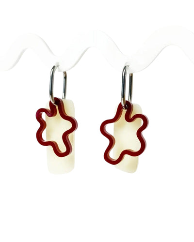 Earring Bloodline Ohrringe Mimimono Burgunderrot Creme 5cm lang 