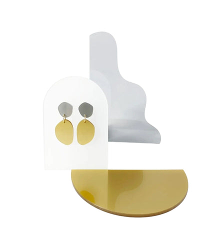 Earring Reflect Ohrringe Mimimono Matt Metallic Silber + Matt Gold 4,5cm Lang 