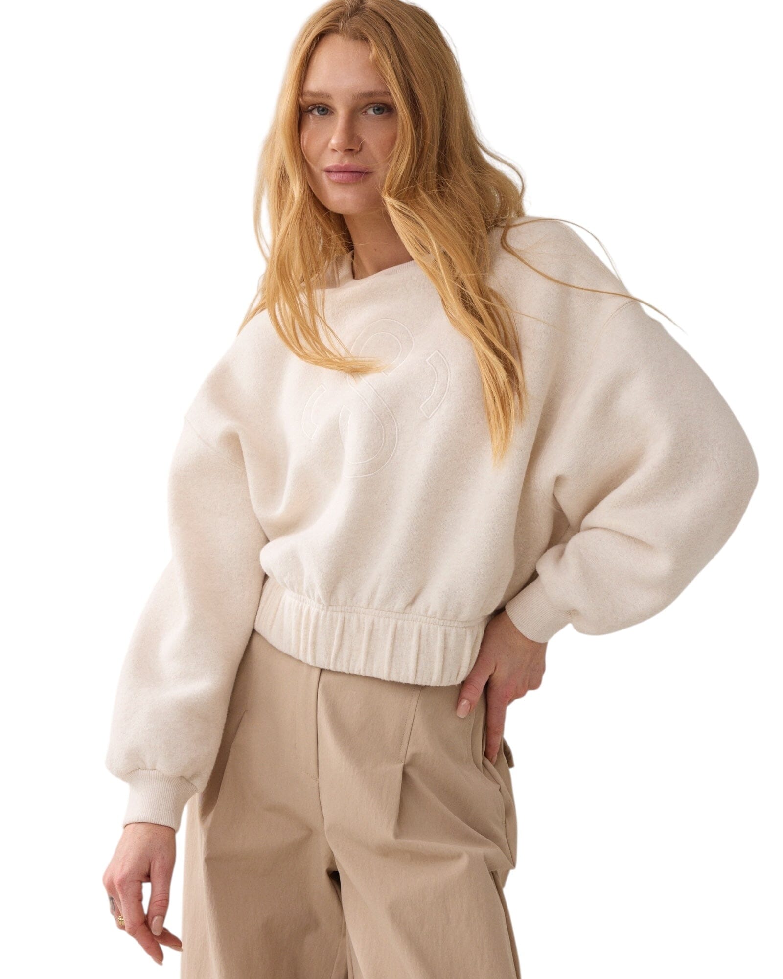 Jersey Boxy Sweat Sweatshirt Summum Woman 123 Ivory Melange S 