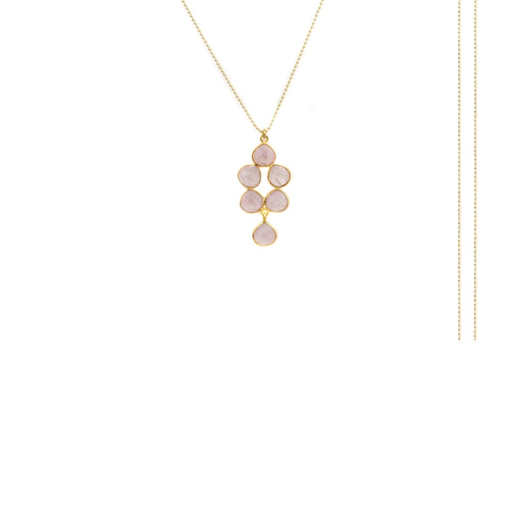 Kette Leona Rosenquarz Kette inrosa Gold Kette 85 – 95 cm, Hexagon 4 cm 