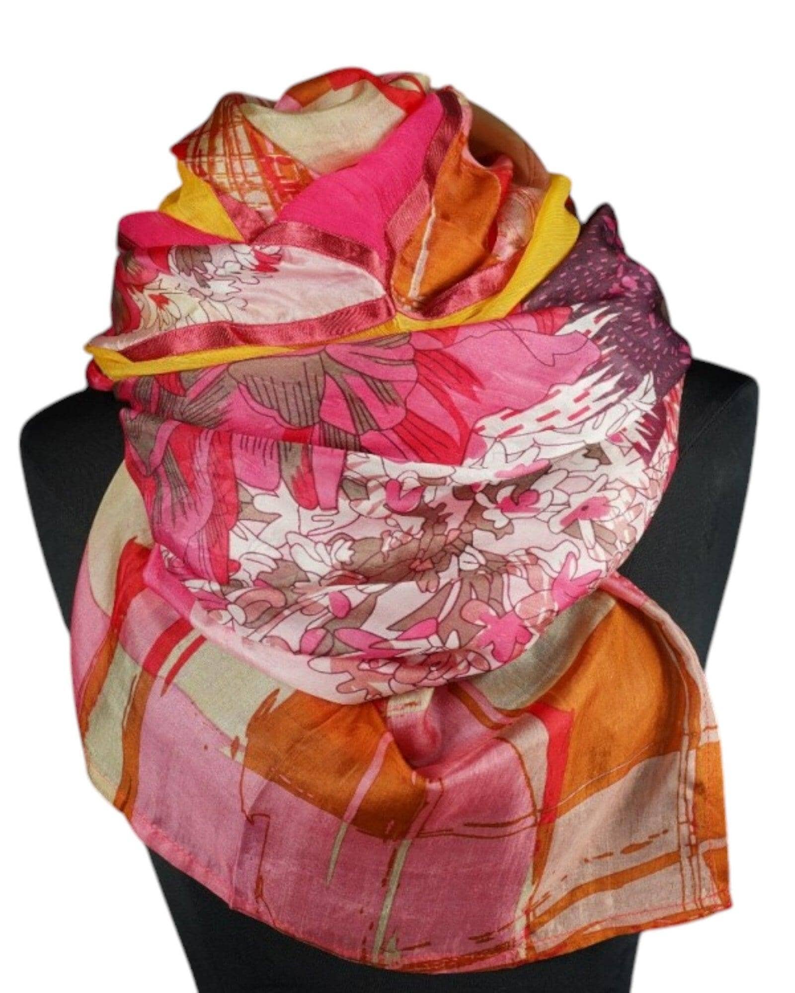 Seidentuch Pink/Gelb/Rosétöne/Bronze Seidentuch Ahmaddy 