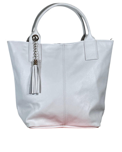 Shoppingbag Leder Tasche Kolibri Ulm Weiß ca. 42x35cm 