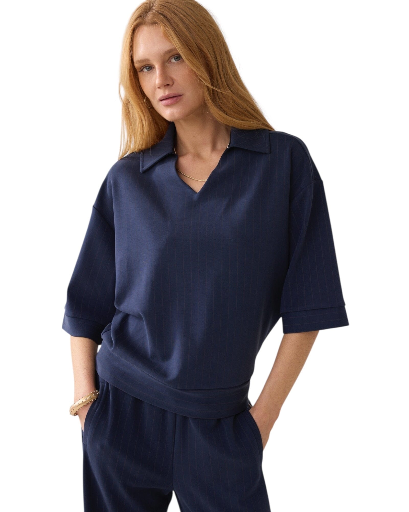 Top Pinstripe Shirt Summum Woman 495 Midnight Blue S 