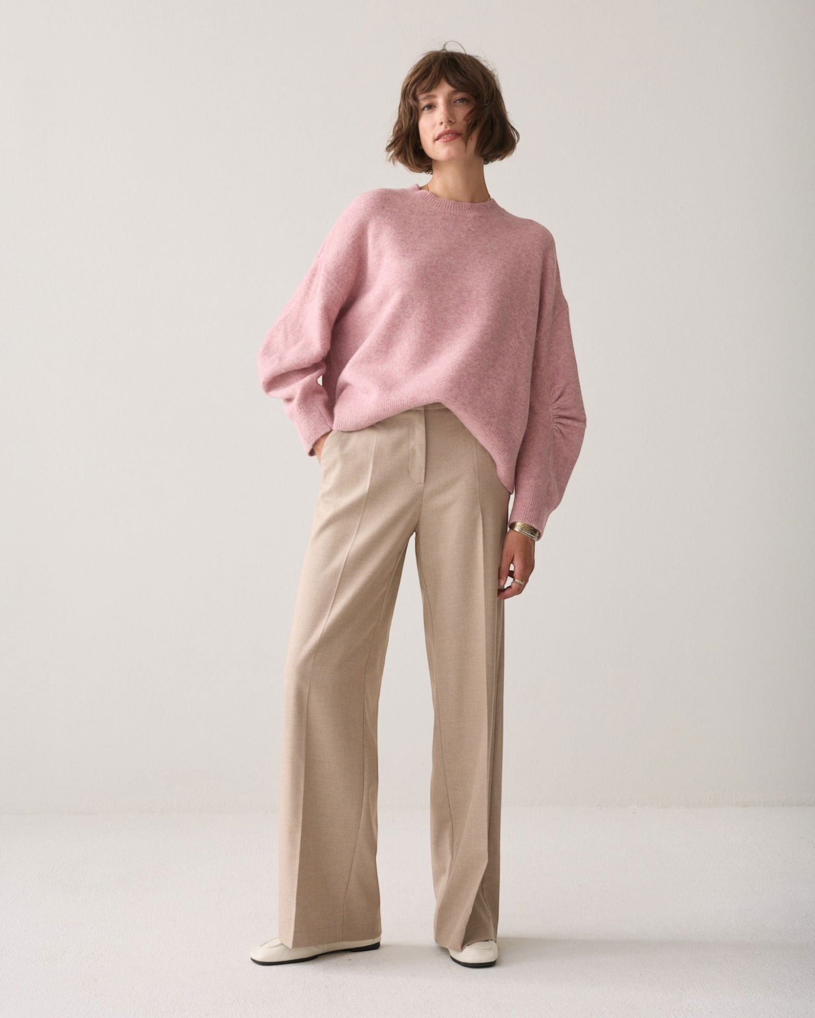 Trousers Wide Leg Hose Summum Woman 708 Light Taupe 36 