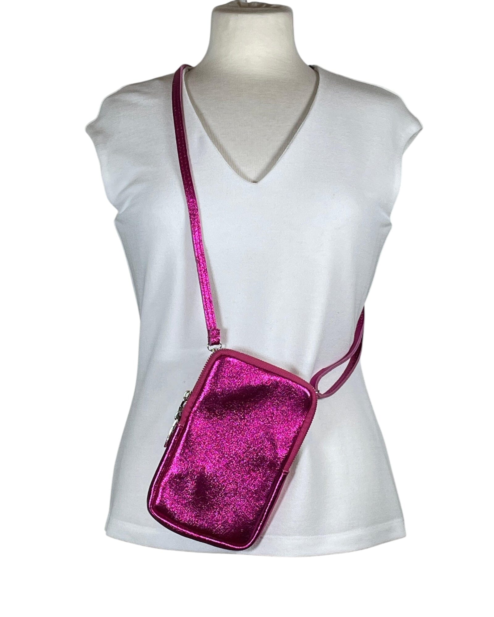 Umhängetasche Handy Uni in groß Handytasche Kolibri Ulm Pink Metallic 