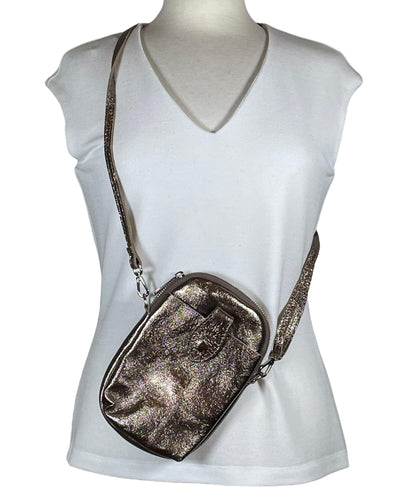 Umhängetasche mit Handyfach Handytasche Kolibri Ulm Stahl Glitzer 