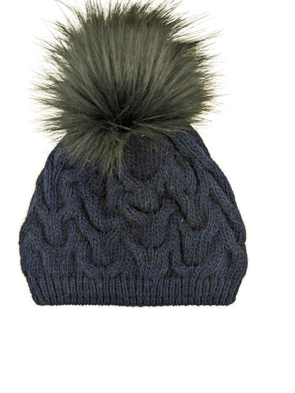 Gebeana - Mütze Zopfmuster mit Fleece u. Webpelzpompon - kolibri-ulm.de - Accessoires, Damen, Kappe, Kappen, Kopfbedeckung, Mütze, Mützen, Strick, Textilien, WS22