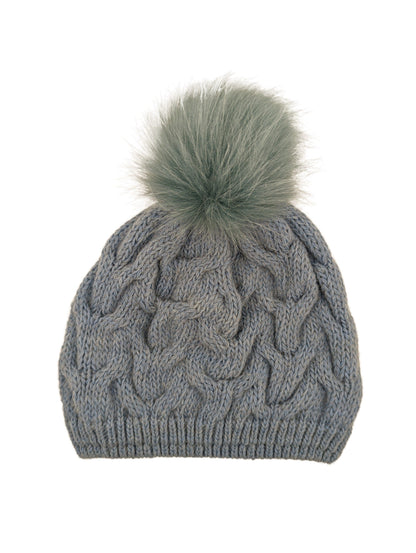 Gebeana - Mütze Zopfmuster mit Fleece u. Webpelzpompon - kolibri-ulm.de - Accessoires, Damen, Kappe, Kappen, Kopfbedeckung, Mütze, Mützen, Strick, Textilien, WS22