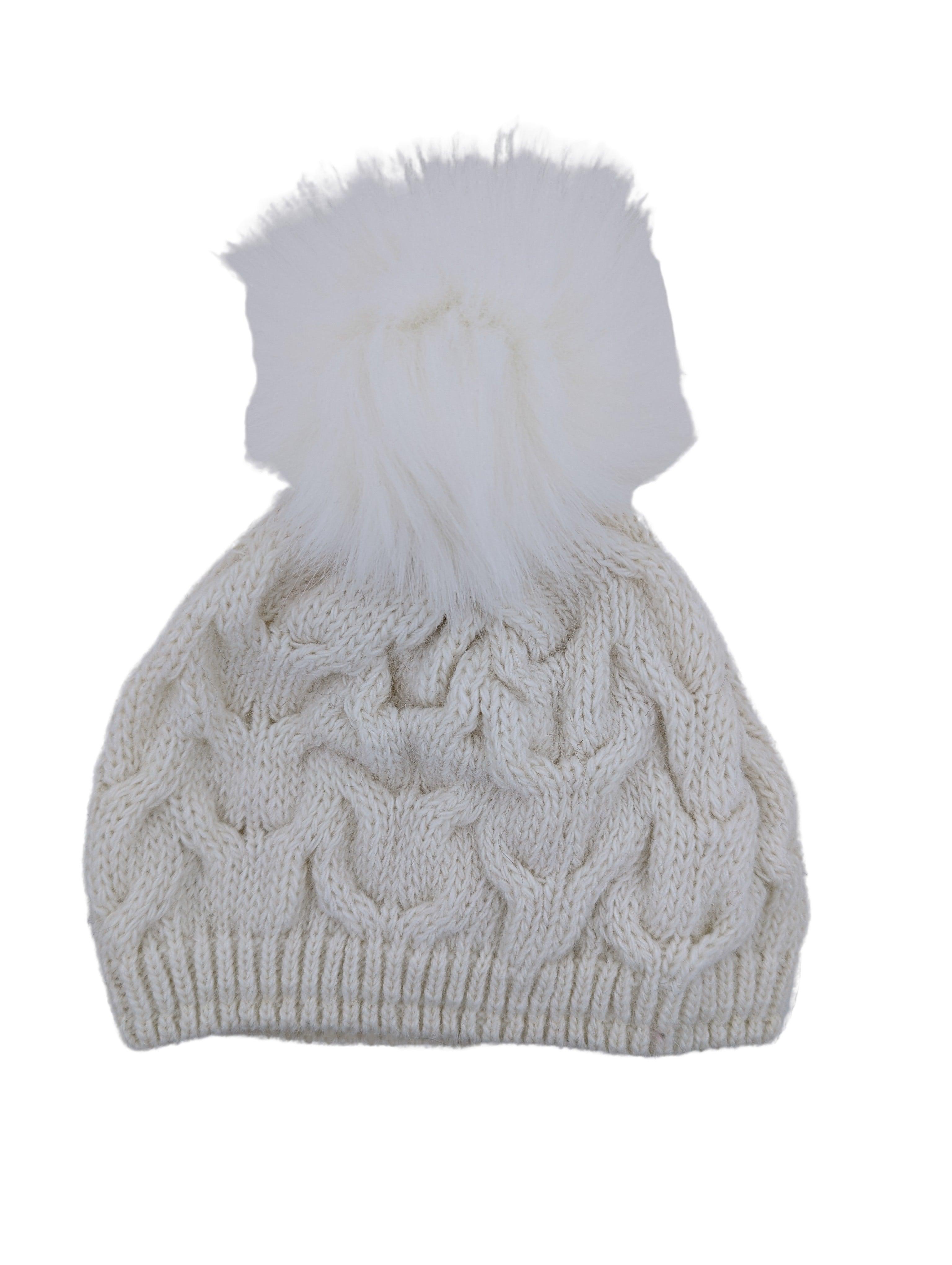 Gebeana - Mütze Zopfmuster mit Fleece u. Webpelzpompon - kolibri-ulm.de - Accessoires, Damen, Kappe, Kappen, Kopfbedeckung, Mütze, Mützen, Strick, Textilien, WS22