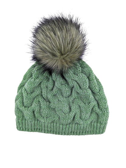 Gebeana - Mütze Zopfmuster mit Fleece u. Webpelzpompon - kolibri-ulm.de - Accessoires, Damen, Kappe, Kappen, Kopfbedeckung, Mütze, Mützen, Strick, Textilien, WS22