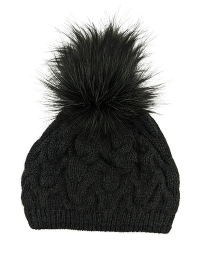 Gebeana - Mütze Zopfmuster mit Fleece u. Webpelzpompon - kolibri-ulm.de - Accessoires, Damen, Kappe, Kappen, Kopfbedeckung, Mütze, Mützen, Strick, Textilien, WS22