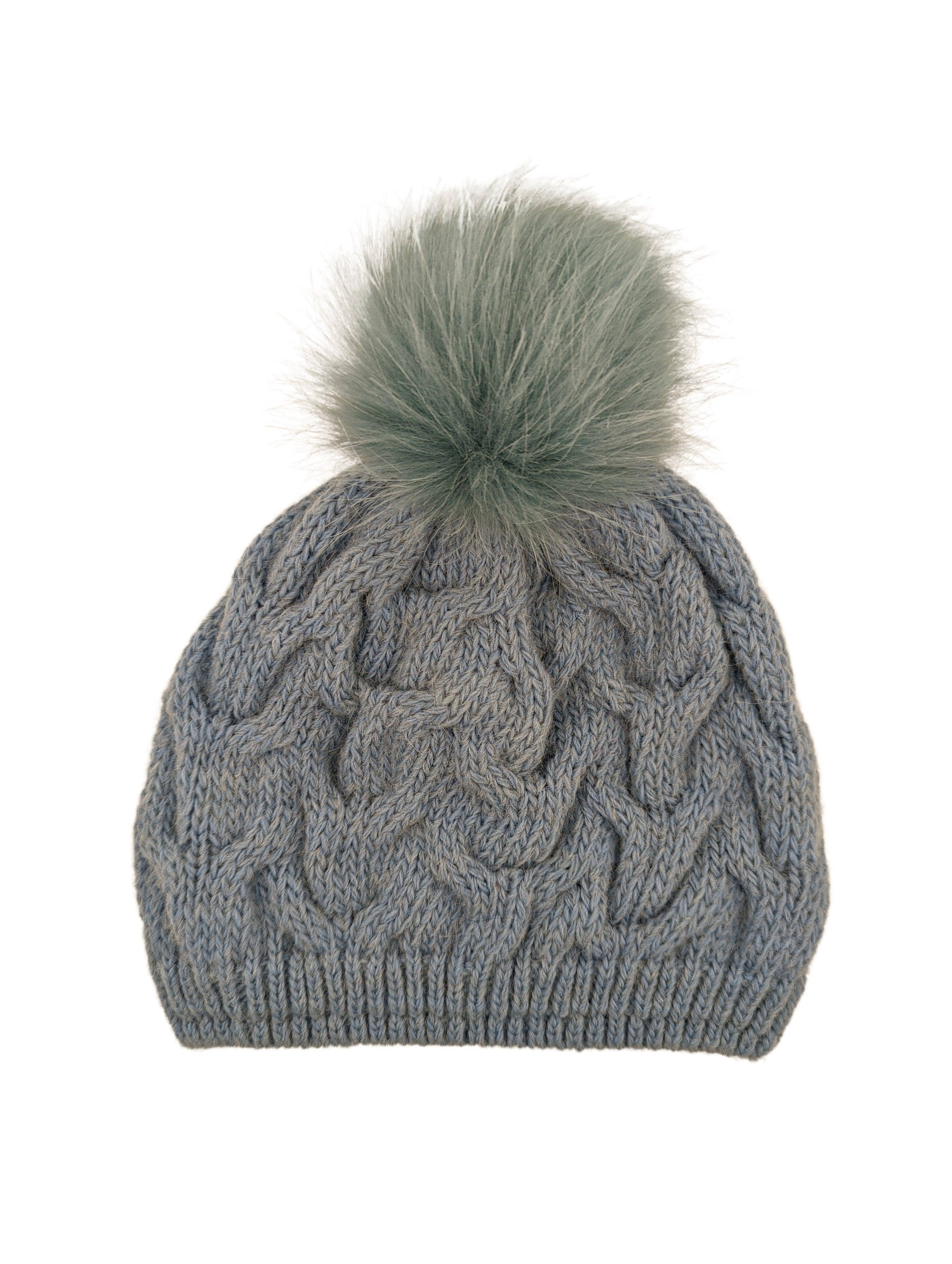 Gebeana - Mütze Zopfmuster mit Fleece u. Webpelzpompon - kolibri-ulm.de - Accessoires, Damen, Kappe, Kappen, Kopfbedeckung, Mütze, Mützen, Strick, Textilien, WS22