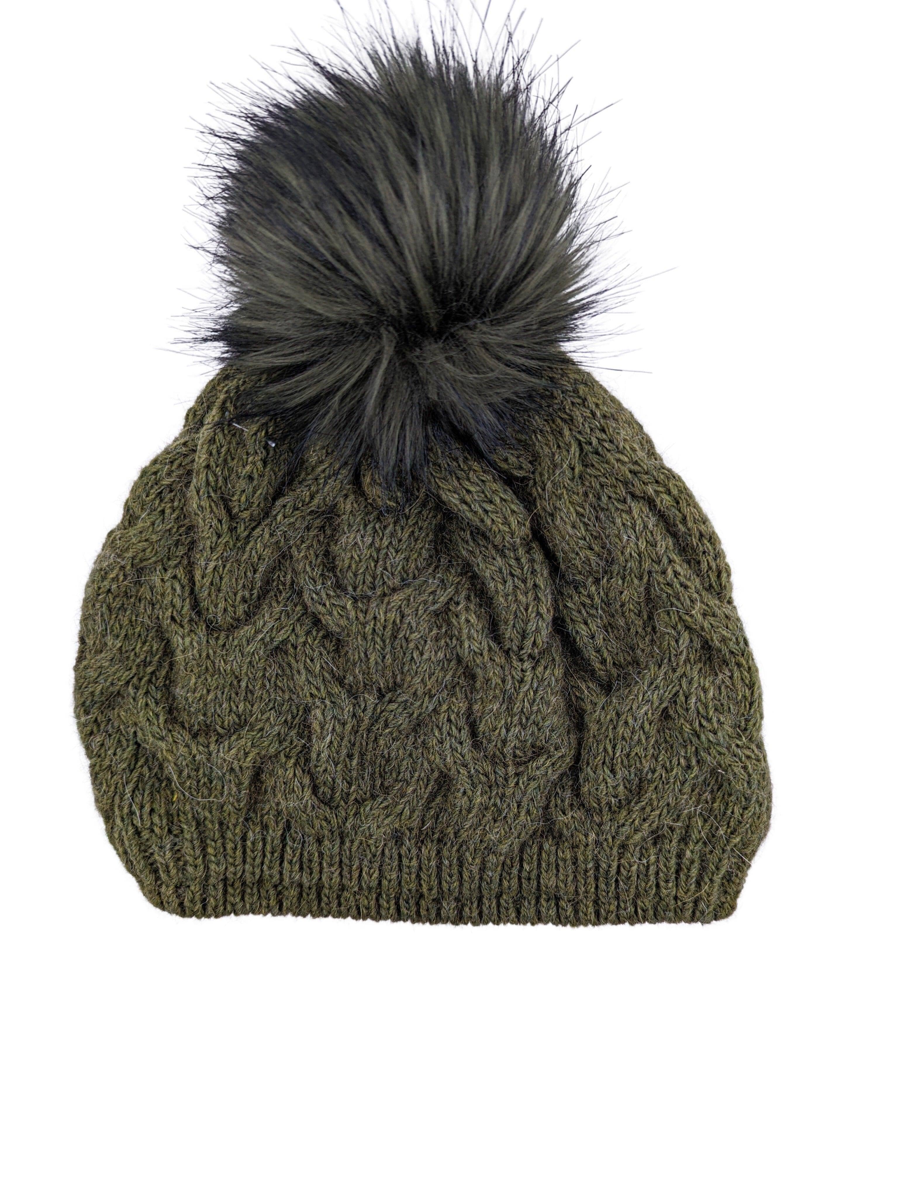 Gebeana - Mütze Zopfmuster mit Fleece u. Webpelzpompon - kolibri-ulm.de - Accessoires, Damen, Kappe, Kappen, Kopfbedeckung, Mütze, Mützen, Strick, Textilien, WS22