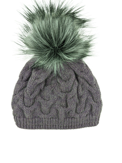 Gebeana - Mütze Zopfmuster mit Fleece u. Webpelzpompon - kolibri-ulm.de - Accessoires, Damen, Kappe, Kappen, Kopfbedeckung, Mütze, Mützen, Strick, Textilien, WS22