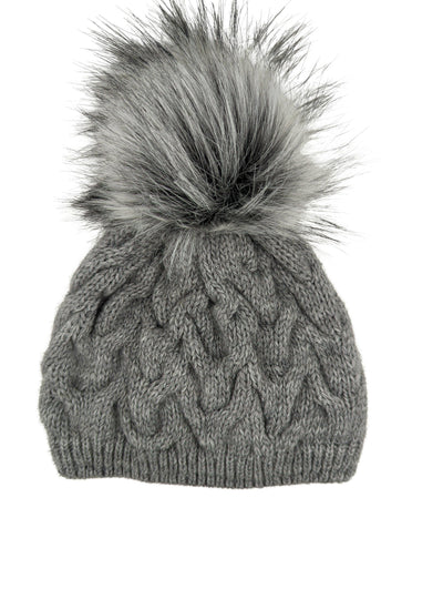 Gebeana - Mütze Zopfmuster mit Fleece u. Webpelzpompon - kolibri-ulm.de - Accessoires, Damen, Kappe, Kappen, Kopfbedeckung, Mütze, Mützen, Strick, Textilien, WS22