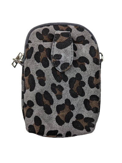 Umhängetasche mit Handyfach Handytasche Kolibri Ulm Leopart Grau 